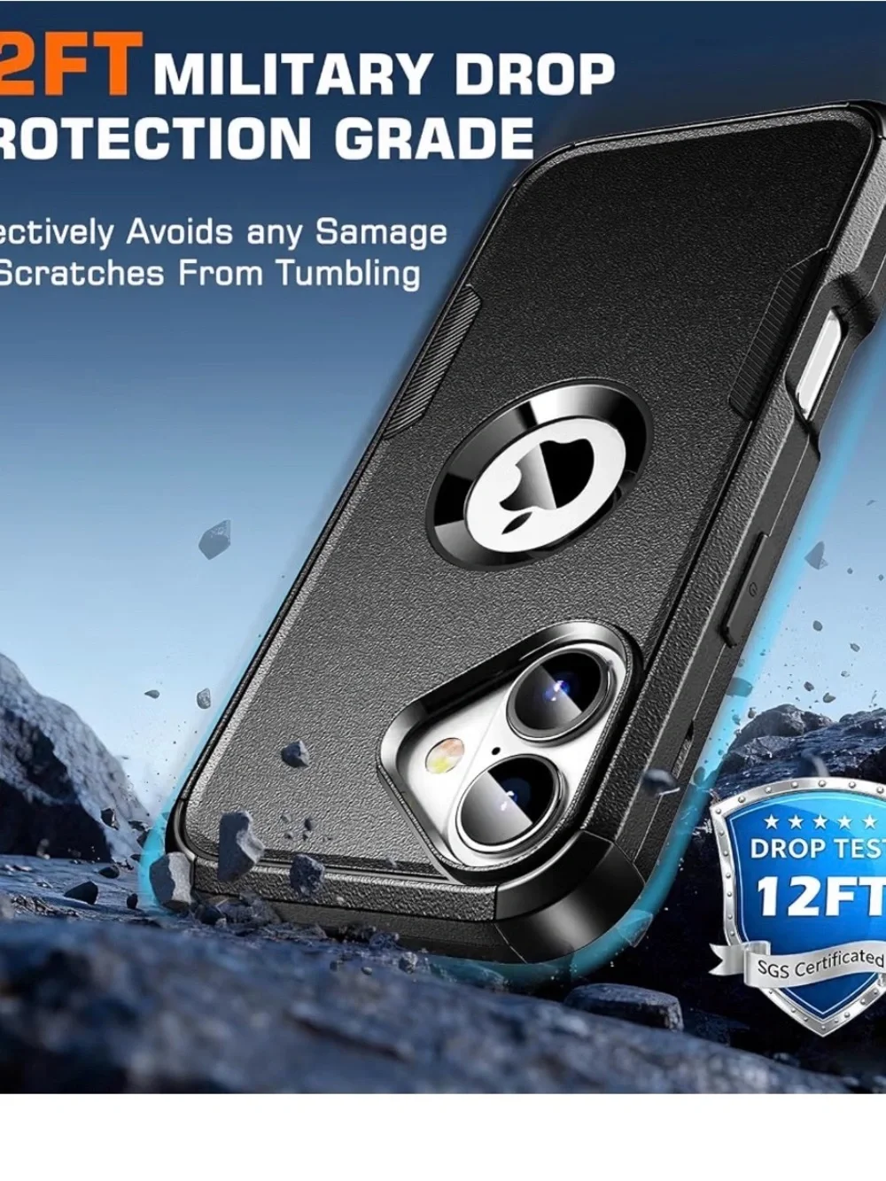 I phone 16 case 2X screen protector,anti drop 3layer military grade blue New